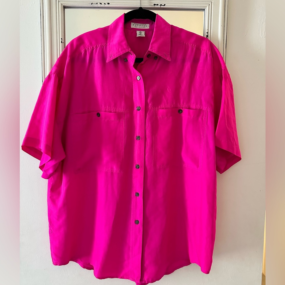 Campagnie International Express Hot Pink Silk Button-down